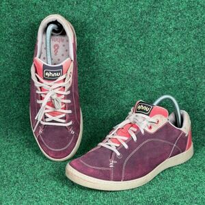 Ahnu Karma Latitude Burgundy Coral Canvas Leather Sneakers Women 9 Athletic Shoe